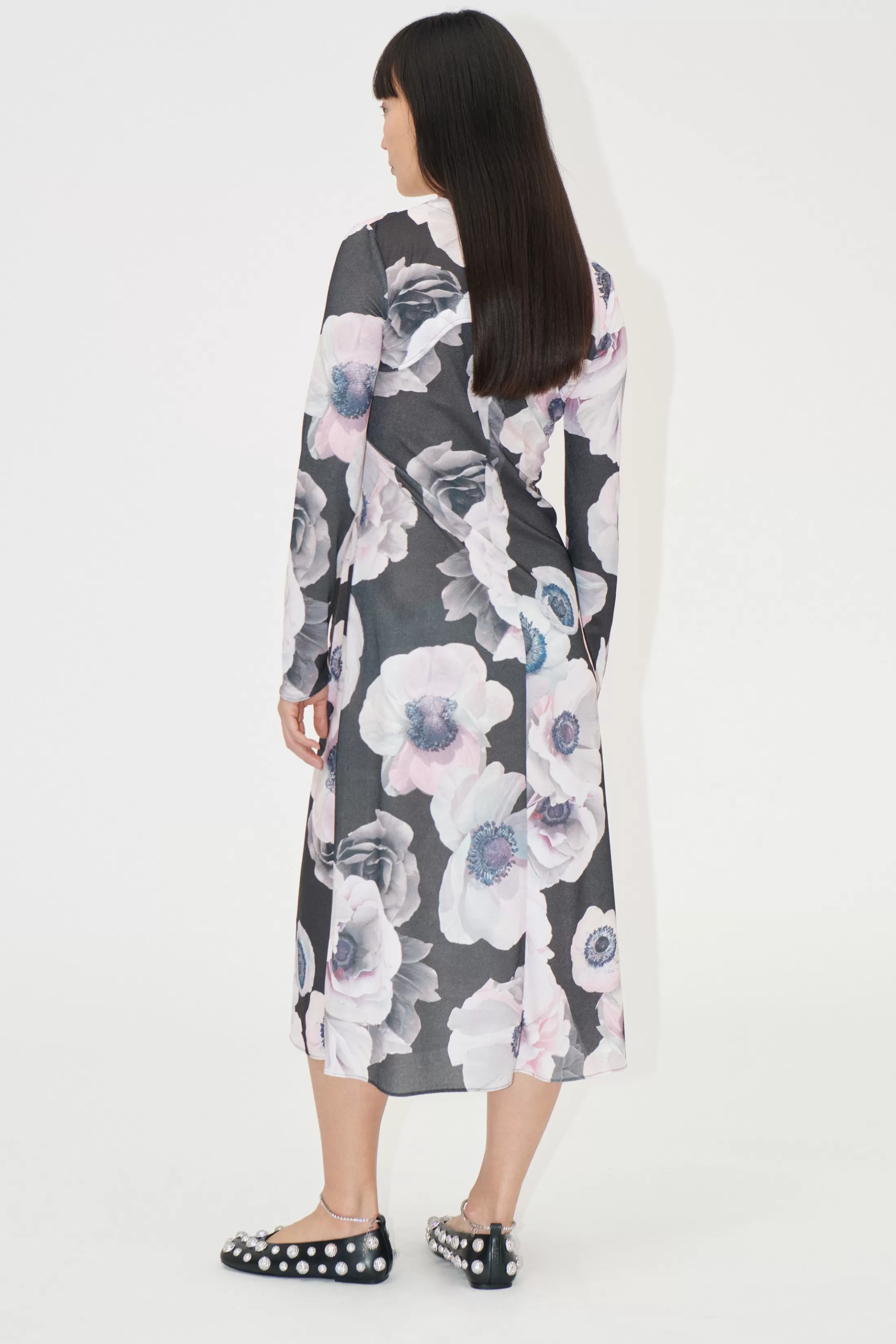 Clearance Crewneck Long Sleeve Midi Dress - Nostalgic Anemone Kjoler