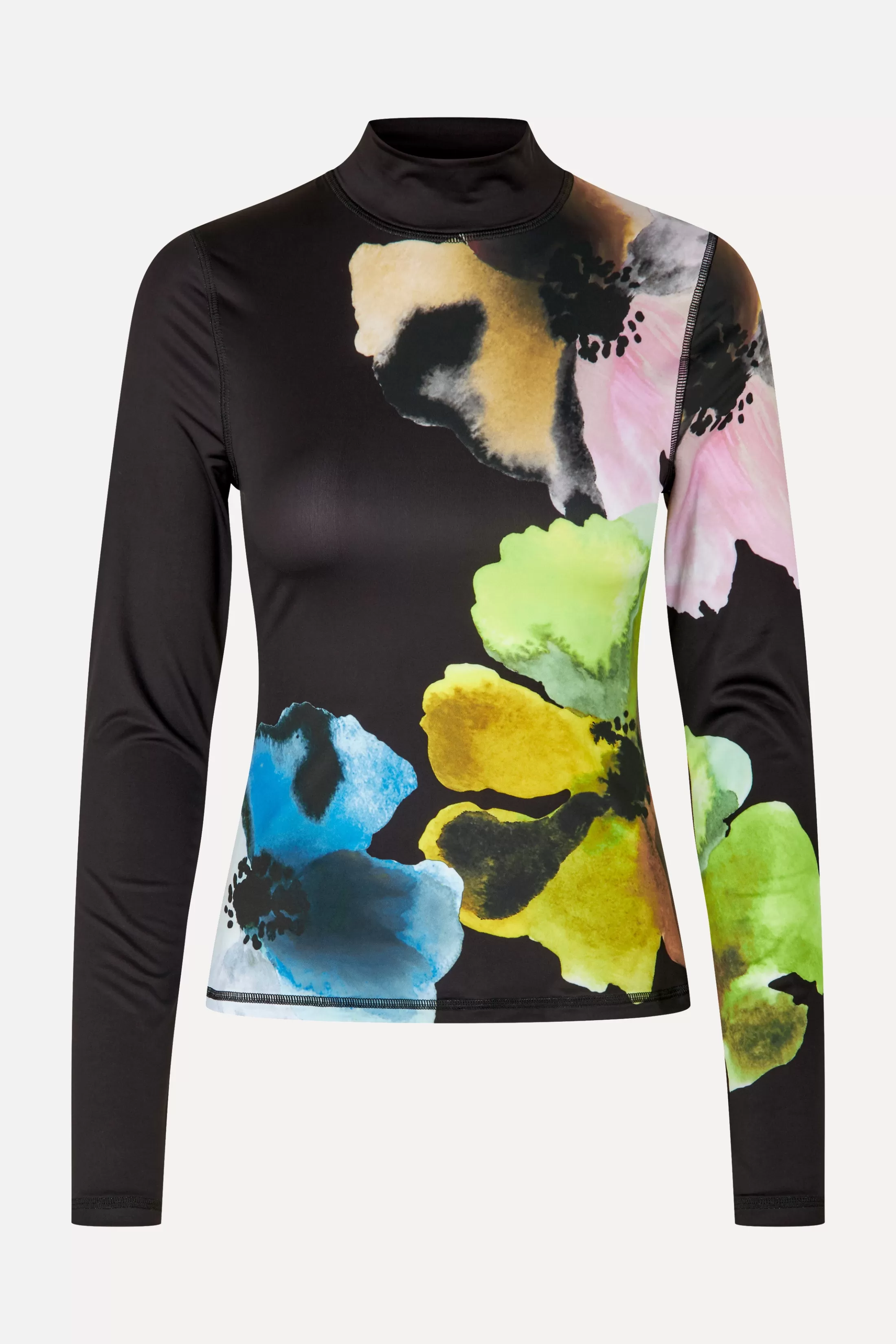 Flash Sale Elastic High Neck Collared Top - Watercolor Bloom Maxi Bluser & Skjorter