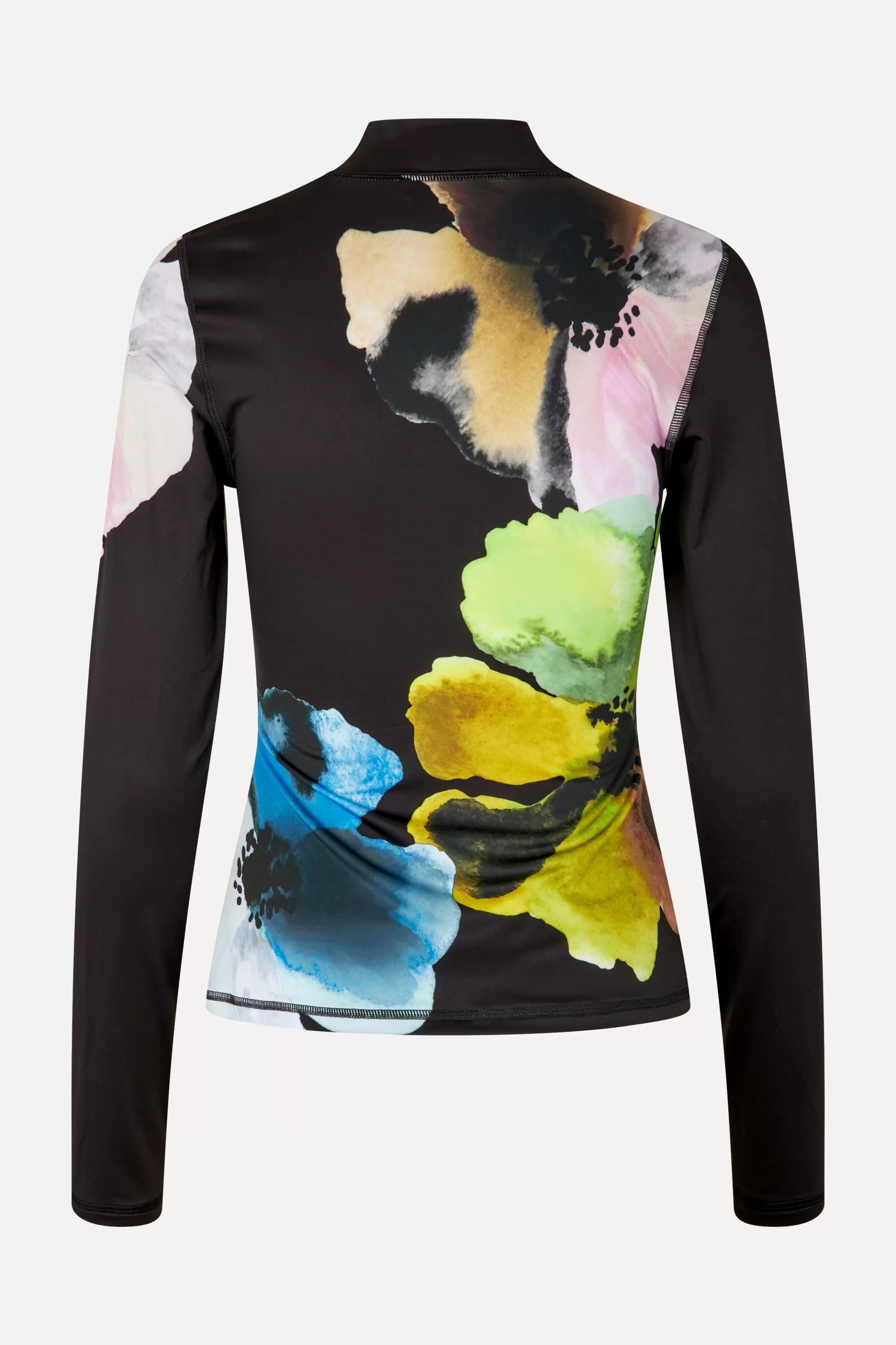 Flash Sale Elastic High Neck Collared Top - Watercolor Bloom Maxi Bluser & Skjorter