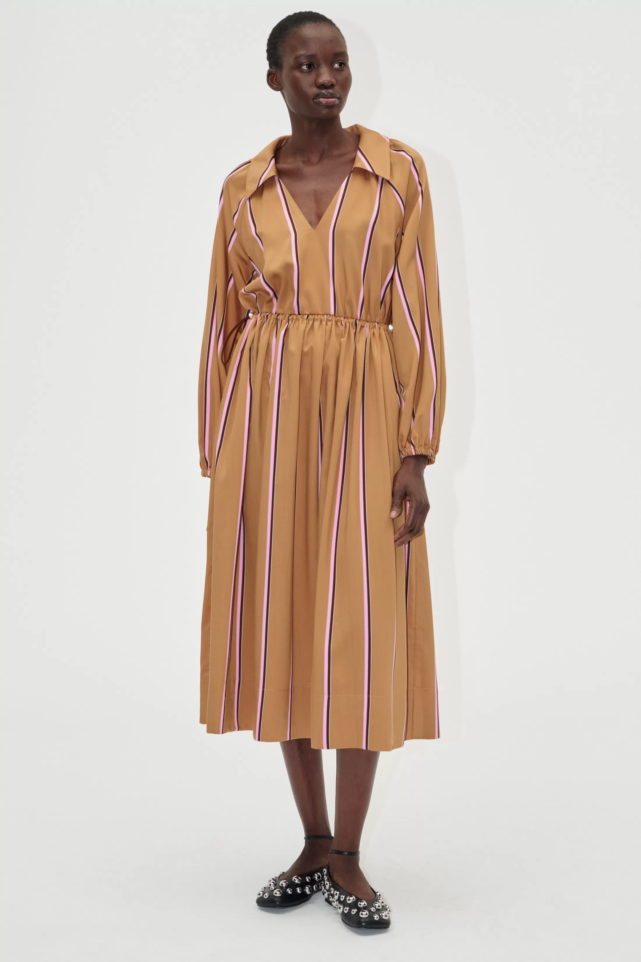 Best Elasticated Midi Dress - Cocoa Stripes Kjoler