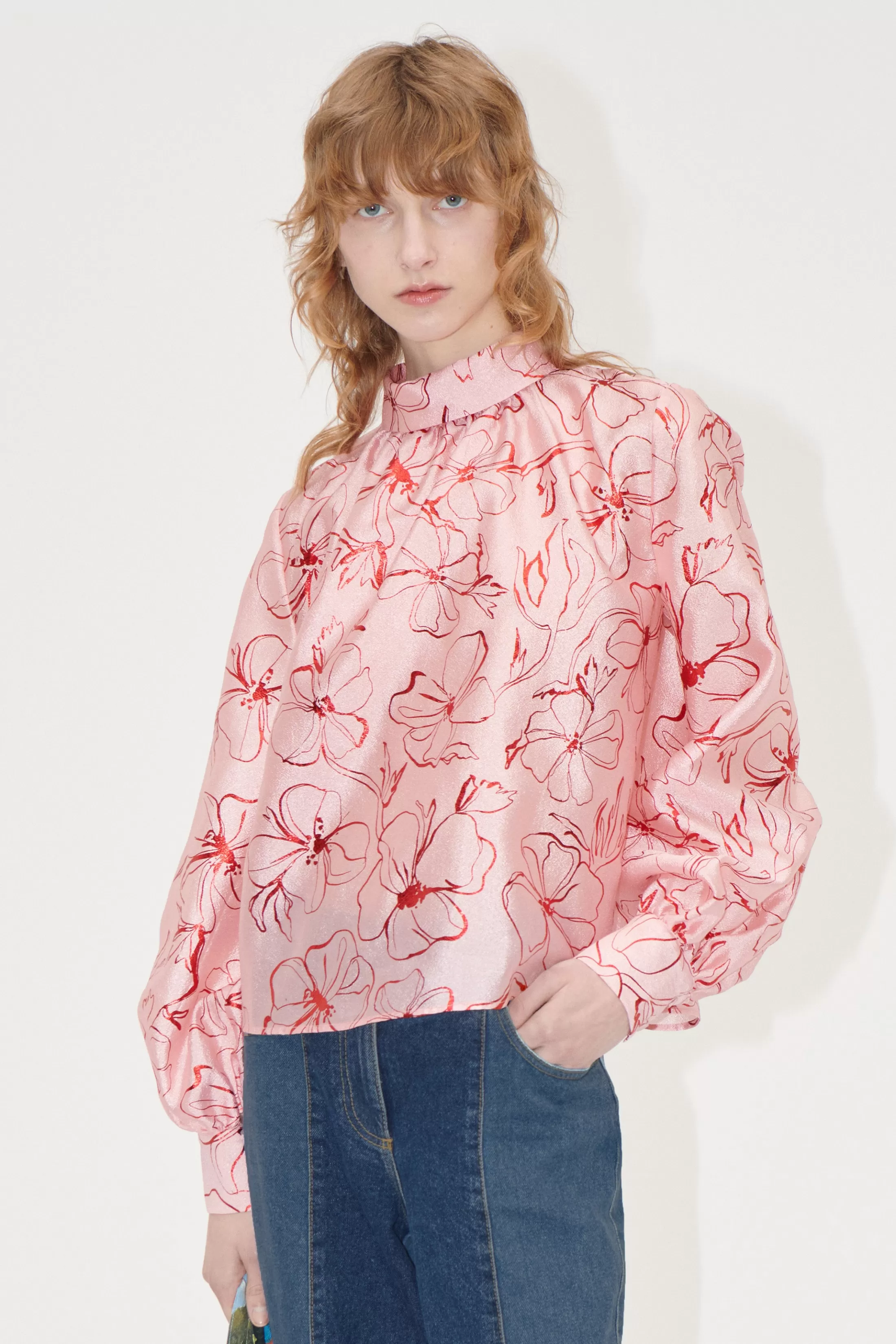 New Gathered Long Sleeve Top - Foil Foliage Bluser & Skjorter