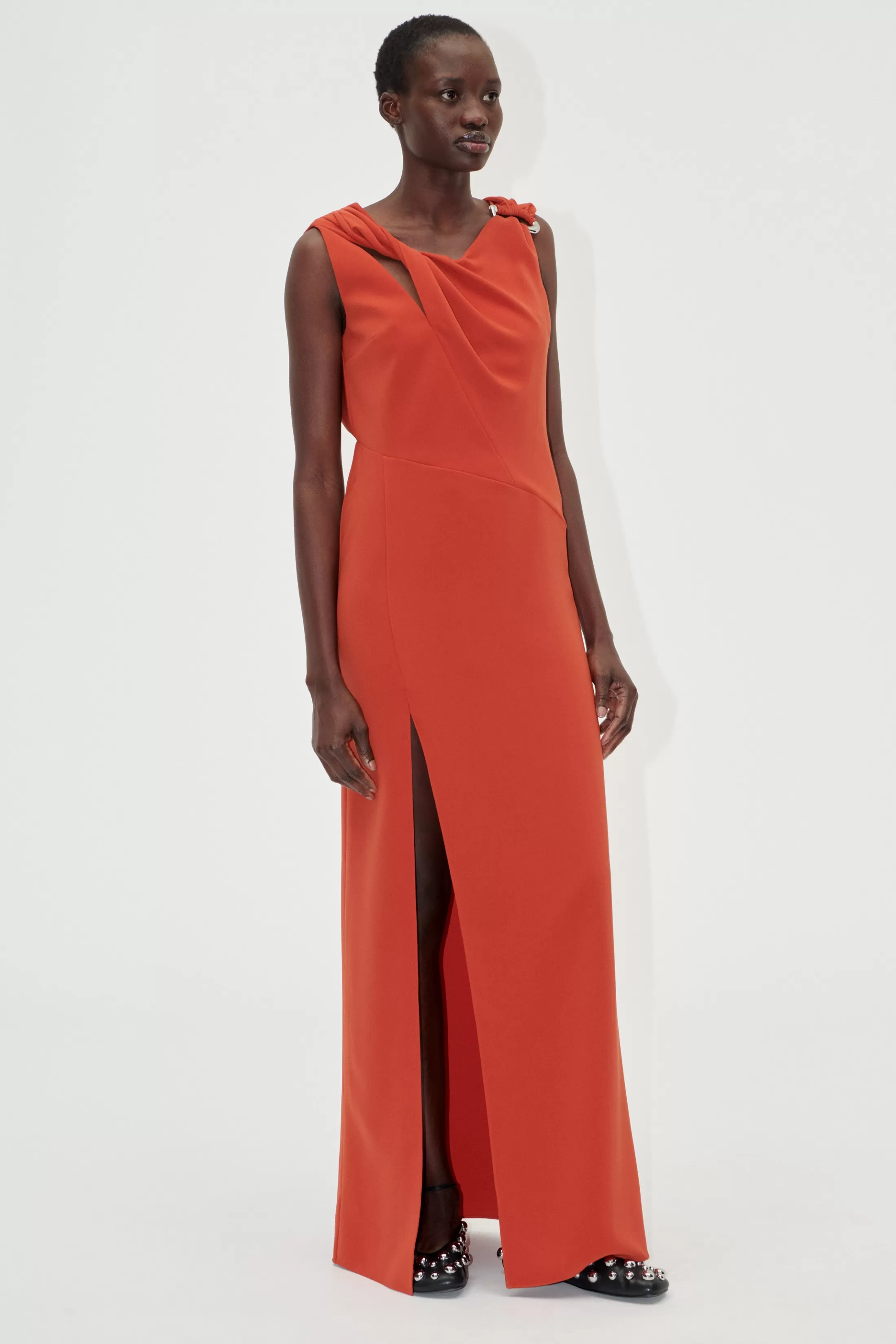 Cheap Knotted Floor Length Dress - Red Ochre Kjoler