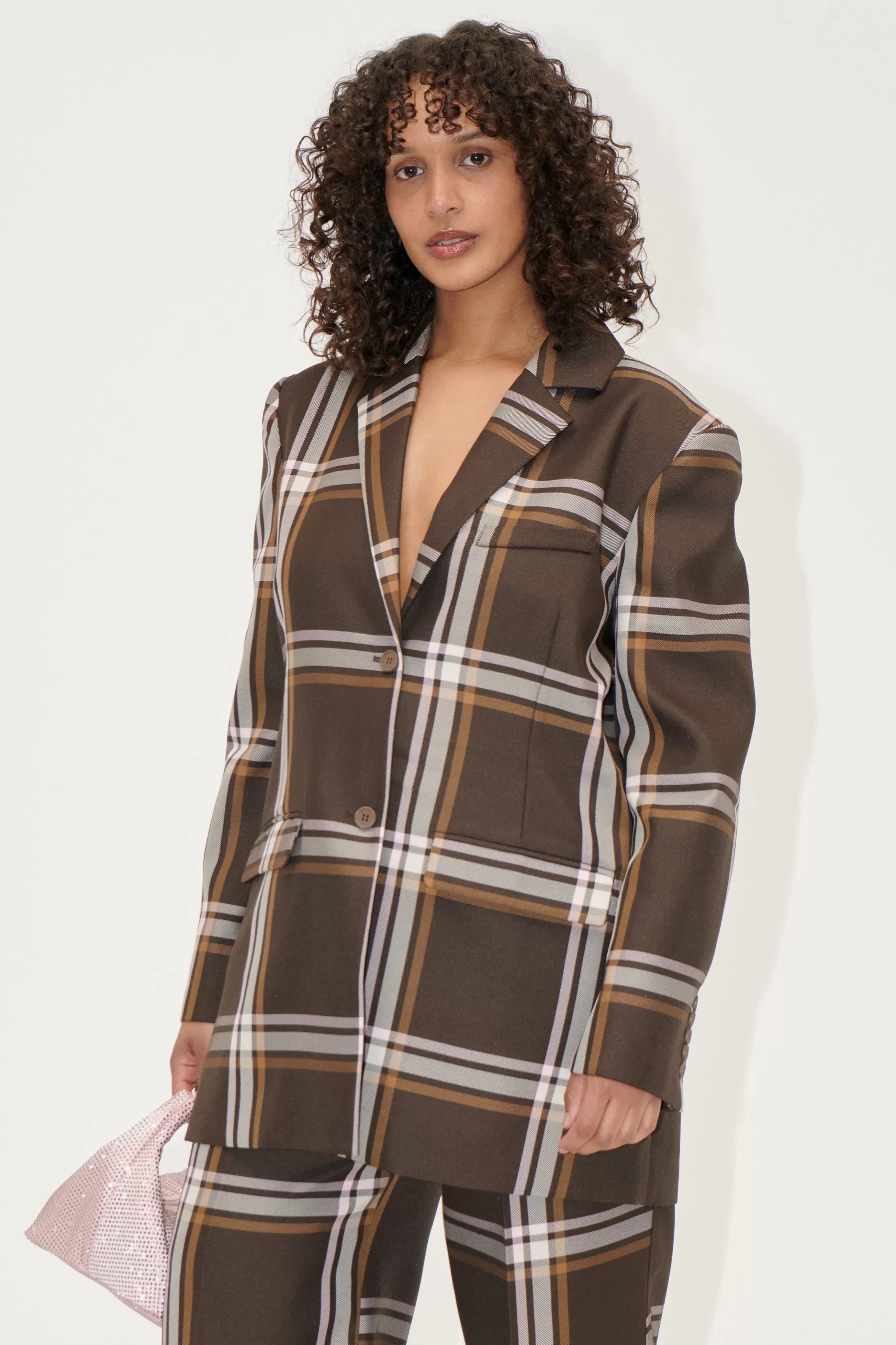 Flash Sale Long Sleeve Boxy Blazer - Weaved Checks Tailoring