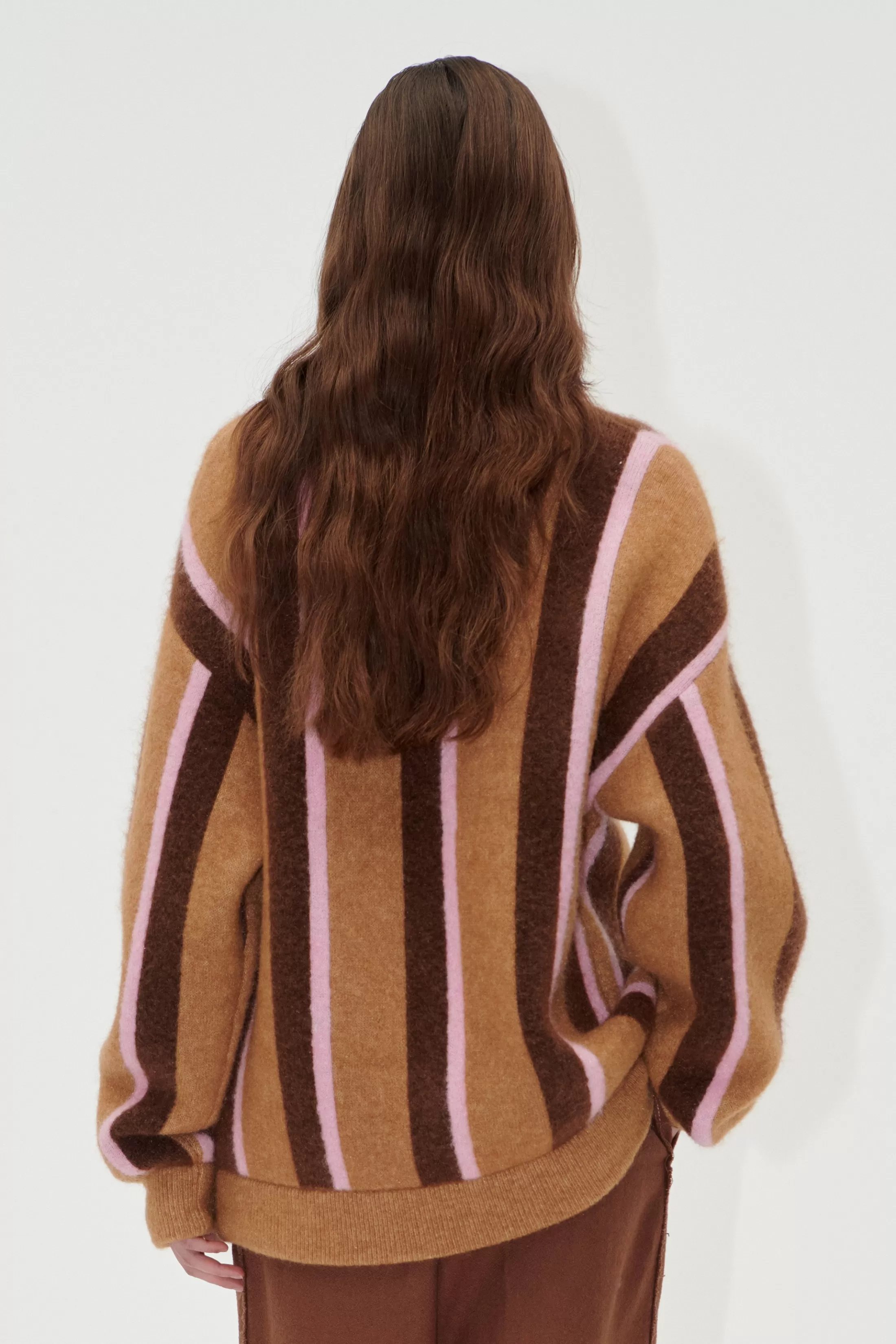 Store Long Sleeve Cardigan - Cocoa Stripes Strik