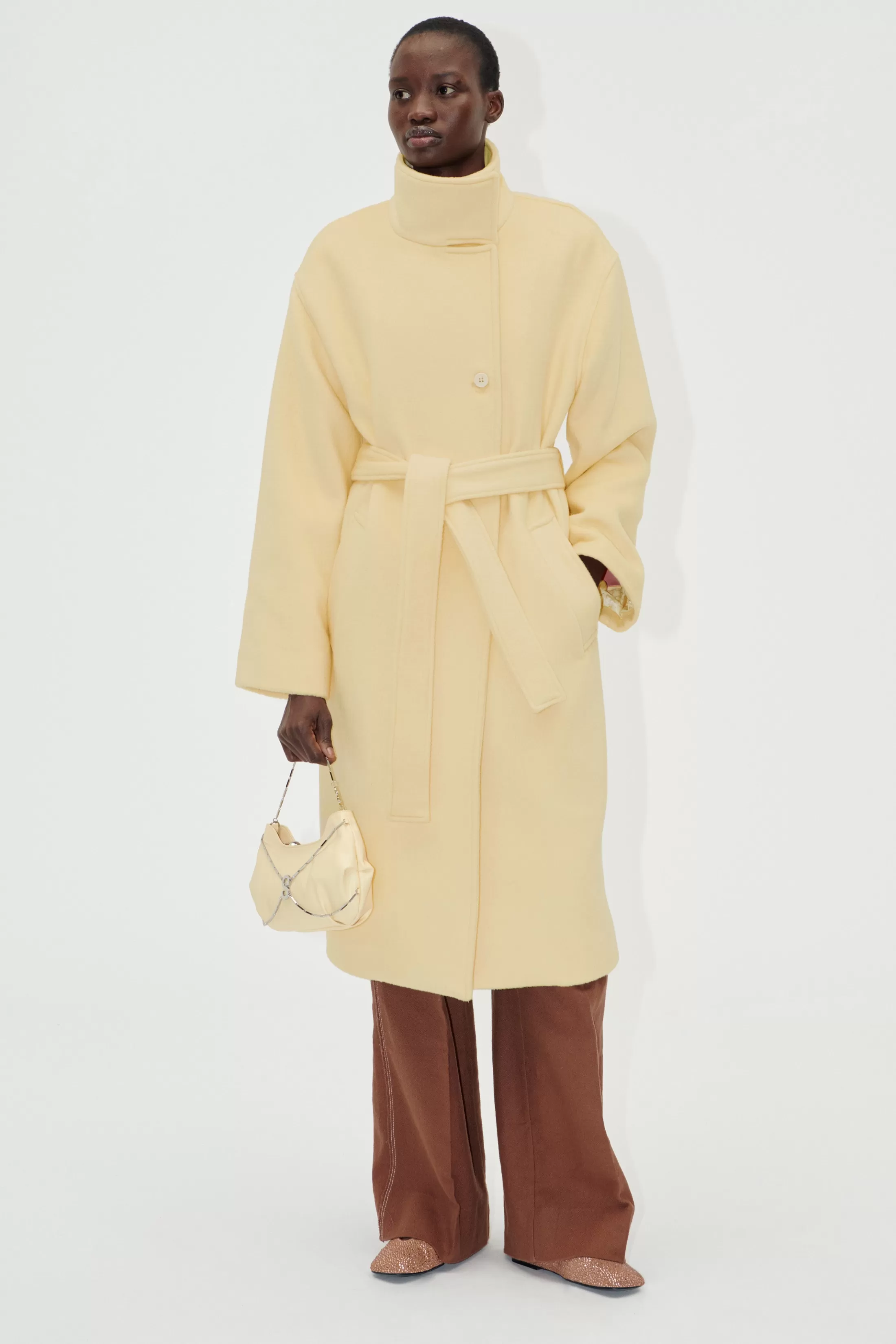 Clearance Long Sleeve High Collar Coat - Butter Milk Frakker & Jakker