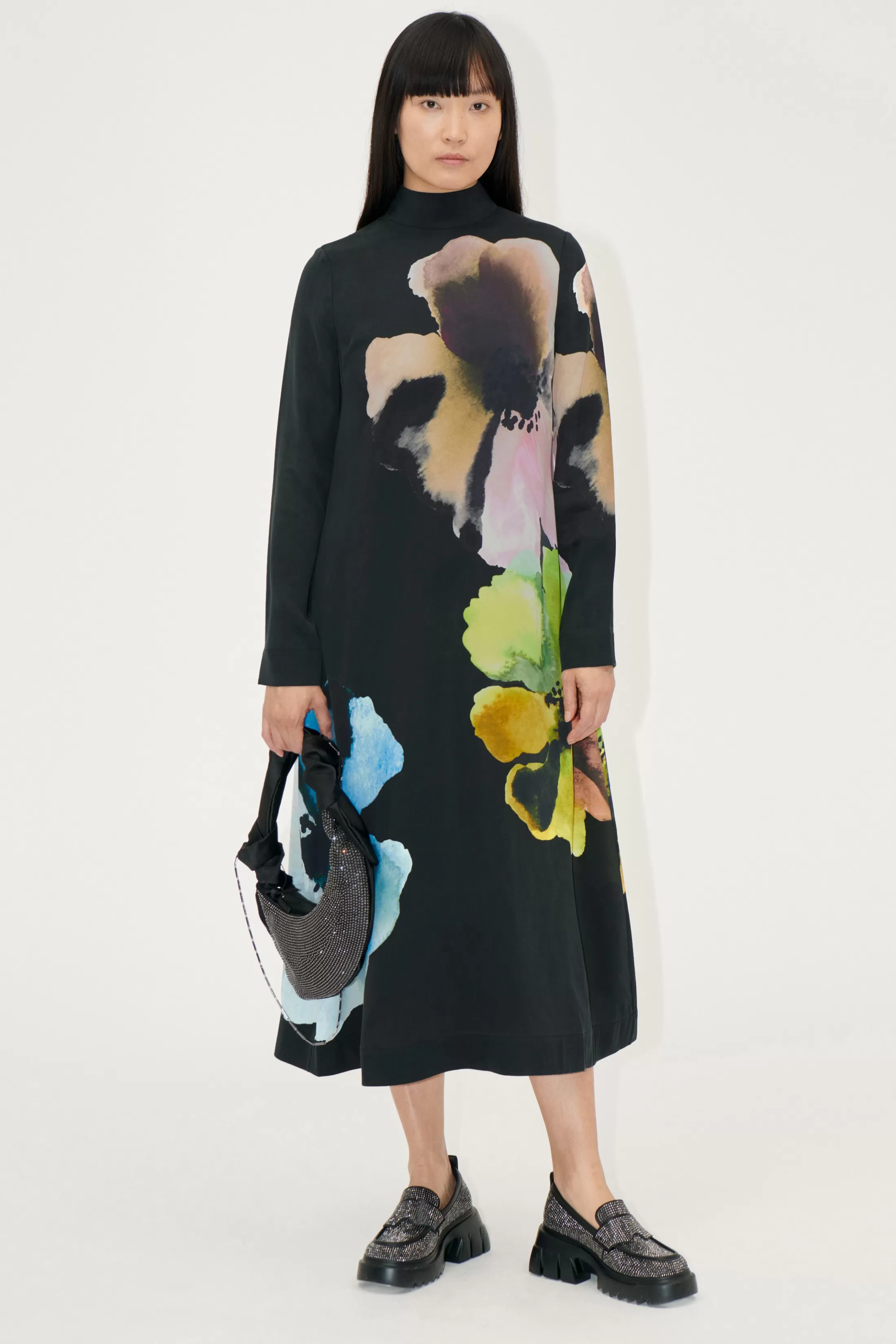 Sale Long Sleeve Midi Dress - Watercolor Bloom Maxi Kjoler