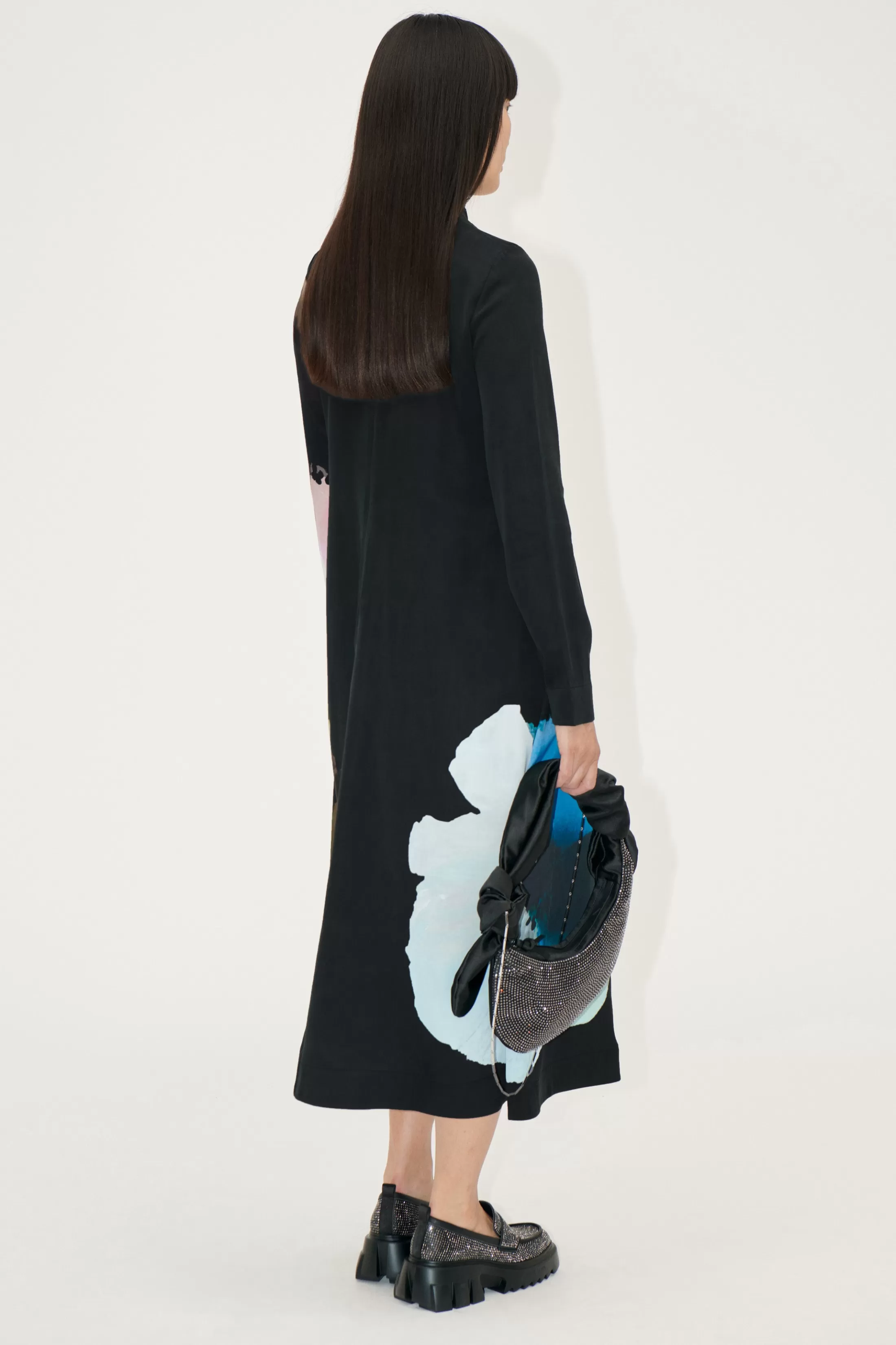 Sale Long Sleeve Midi Dress - Watercolor Bloom Maxi Kjoler