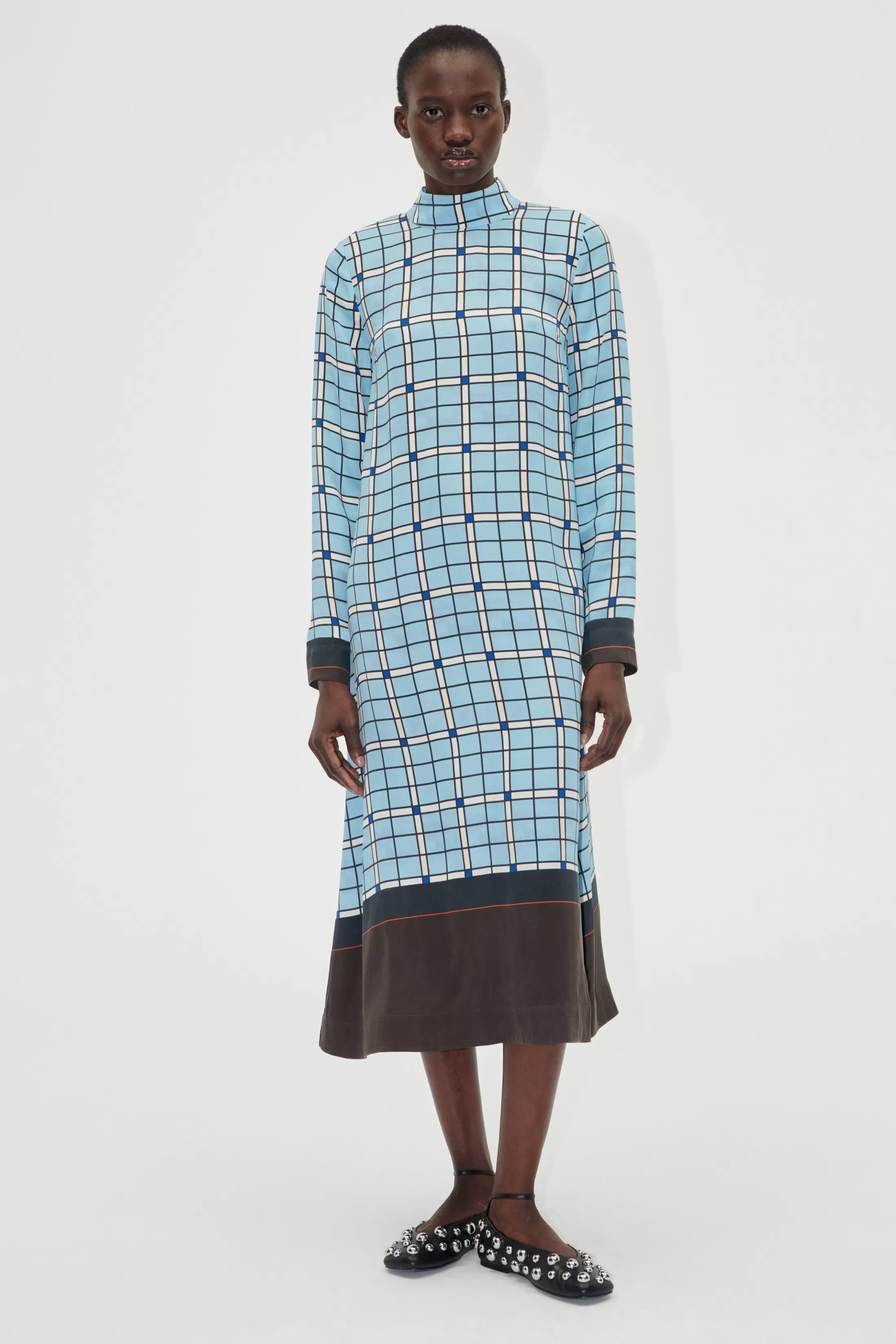 Online Long Sleeve Midi Dress - Window Check Kjoler