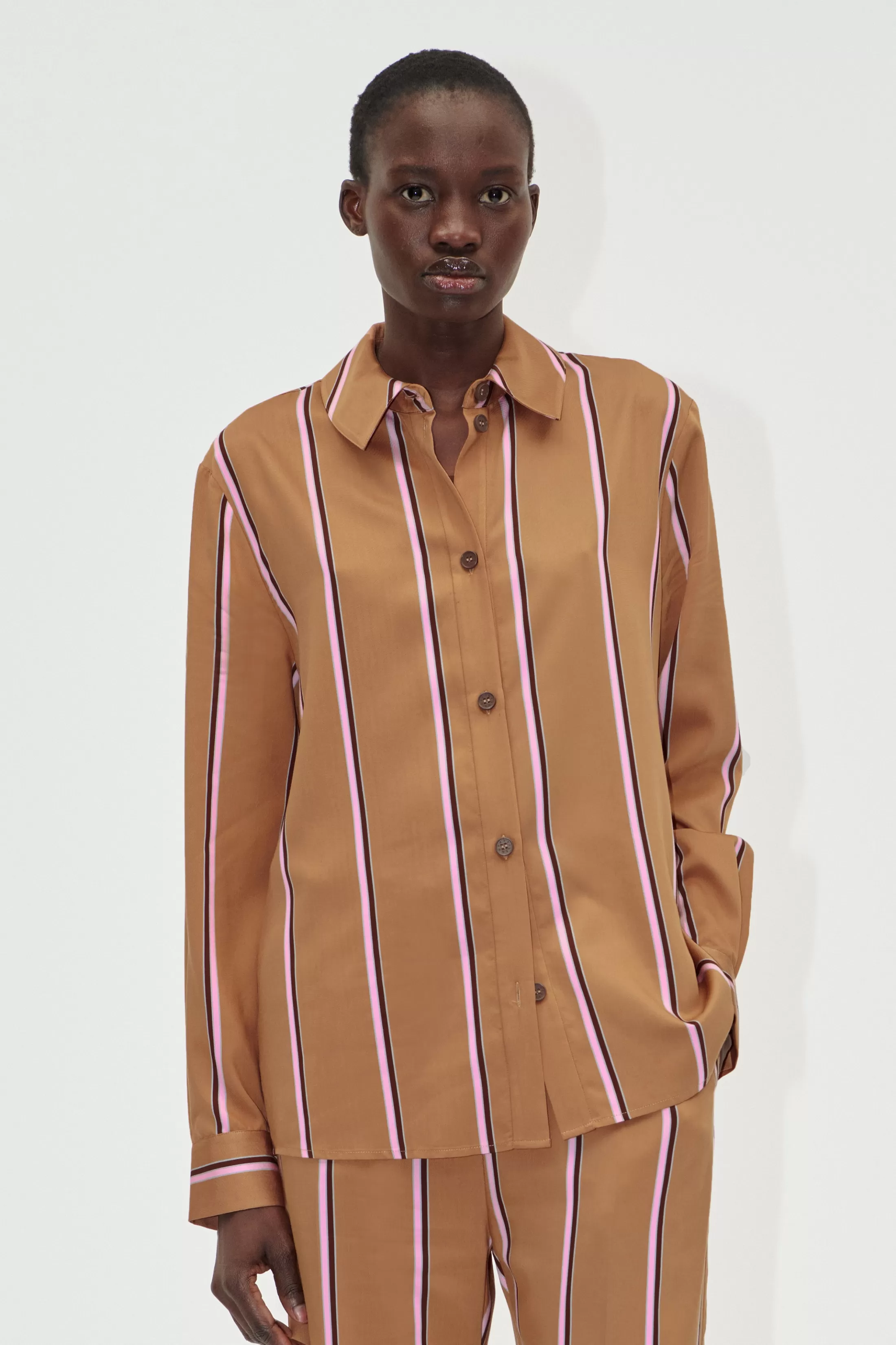 Hot Long Sleeve Shirt - Cocoa Stripes Bluser & Skjorter