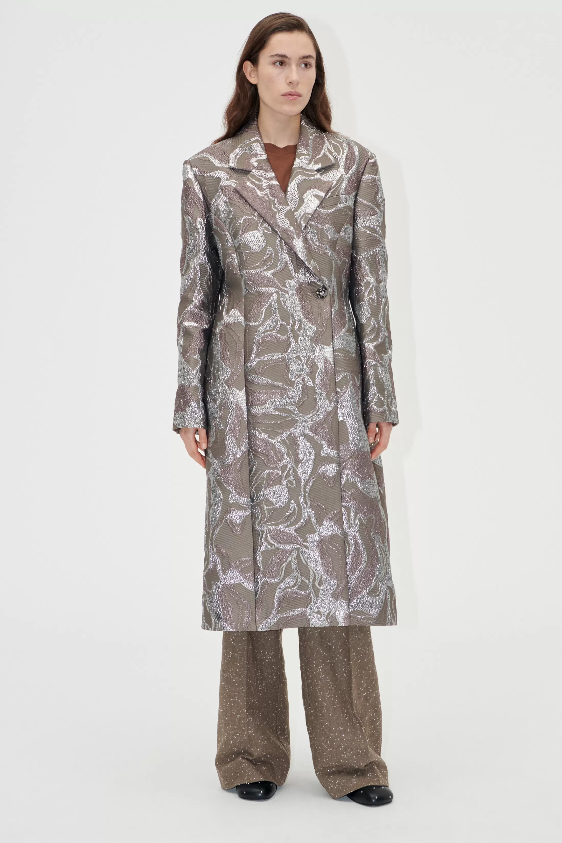 Clearance Long Sleeve Straight Coat - Abstract Foliage Frakker & Jakker