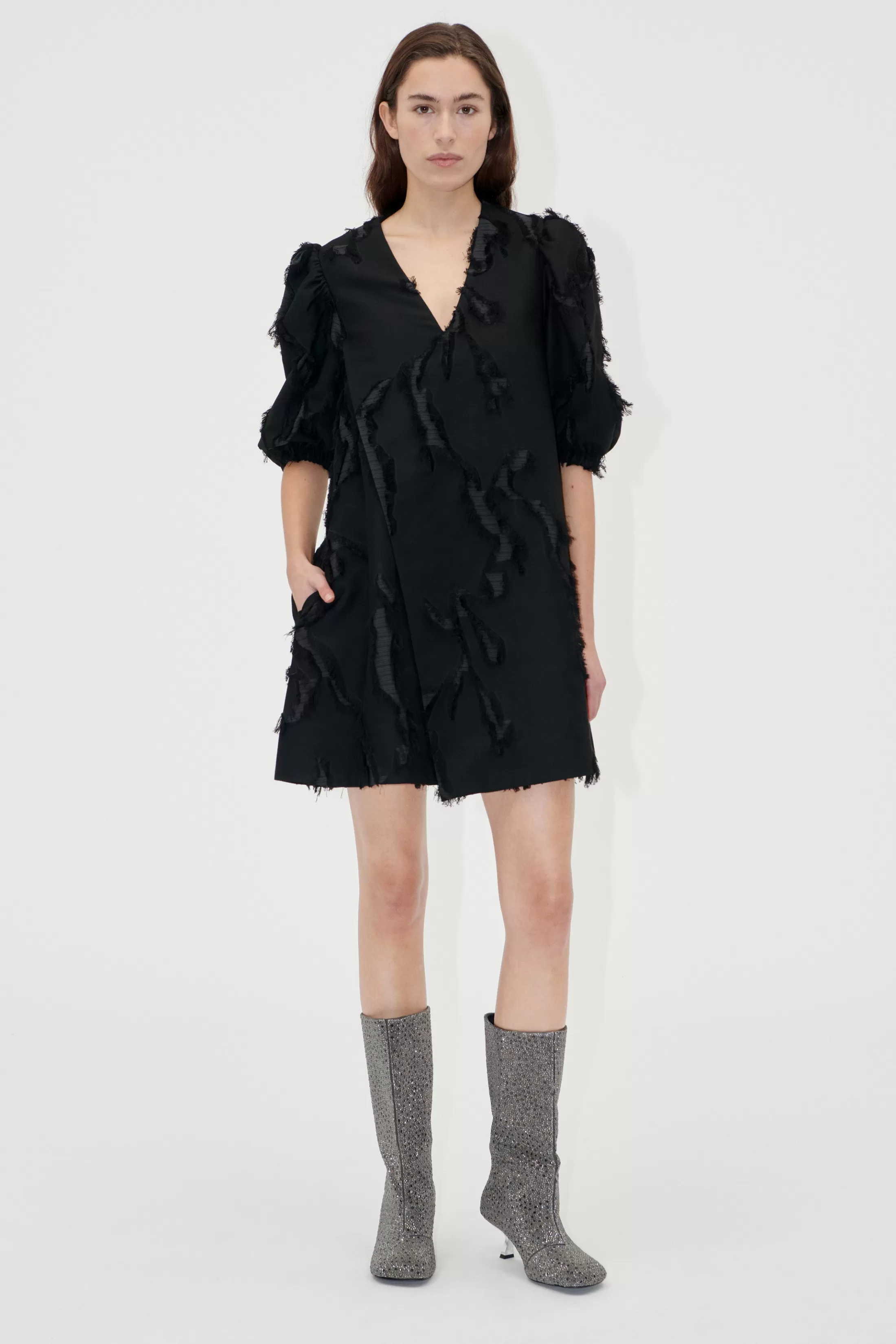 Best Sale Puffy Sleeves Mini Dress - Jet Black Kjoler