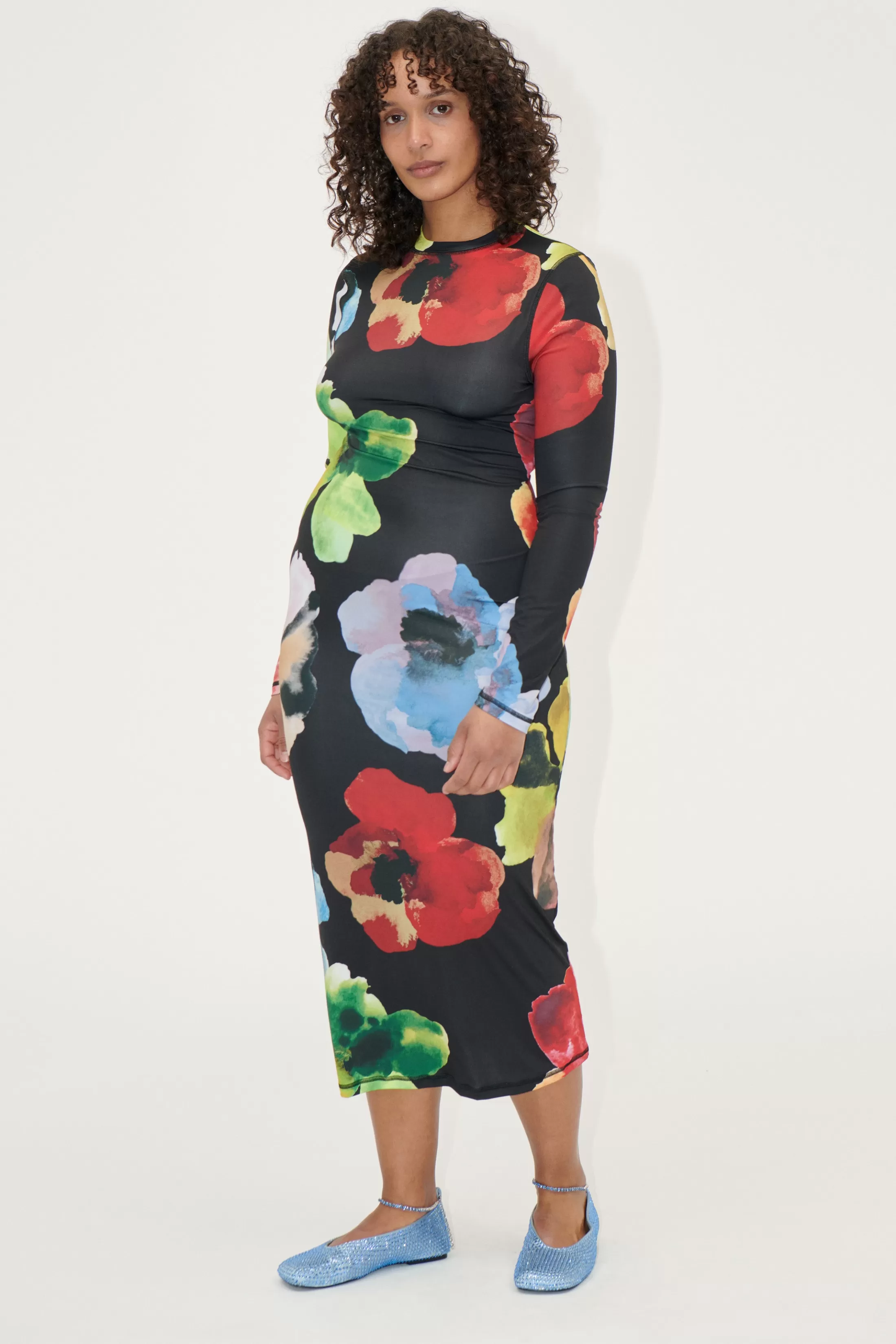 Discount Pullover Long Sleeve Midi Dress - Watercolor Bloom Kjoler