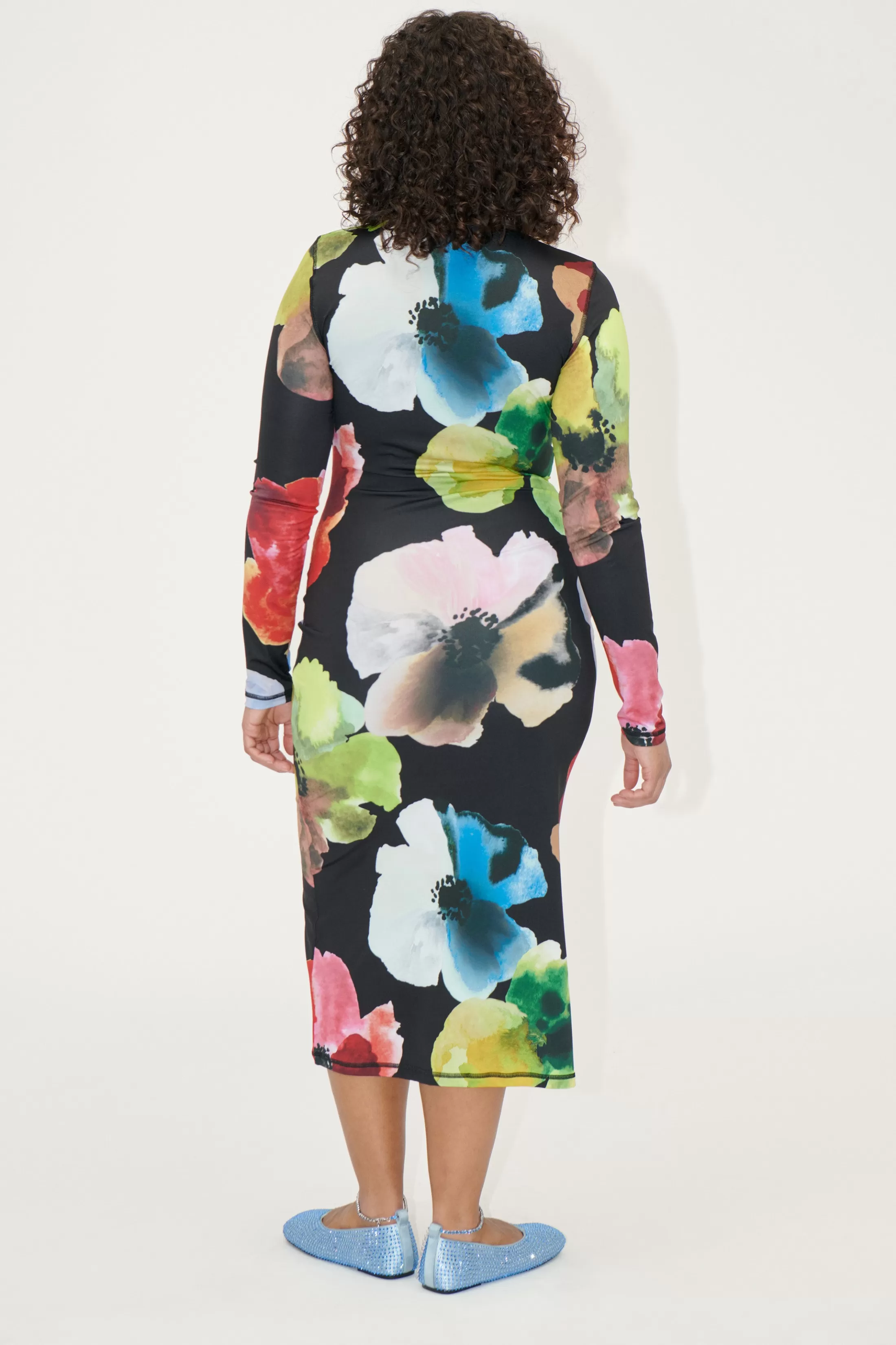 Discount Pullover Long Sleeve Midi Dress - Watercolor Bloom Kjoler