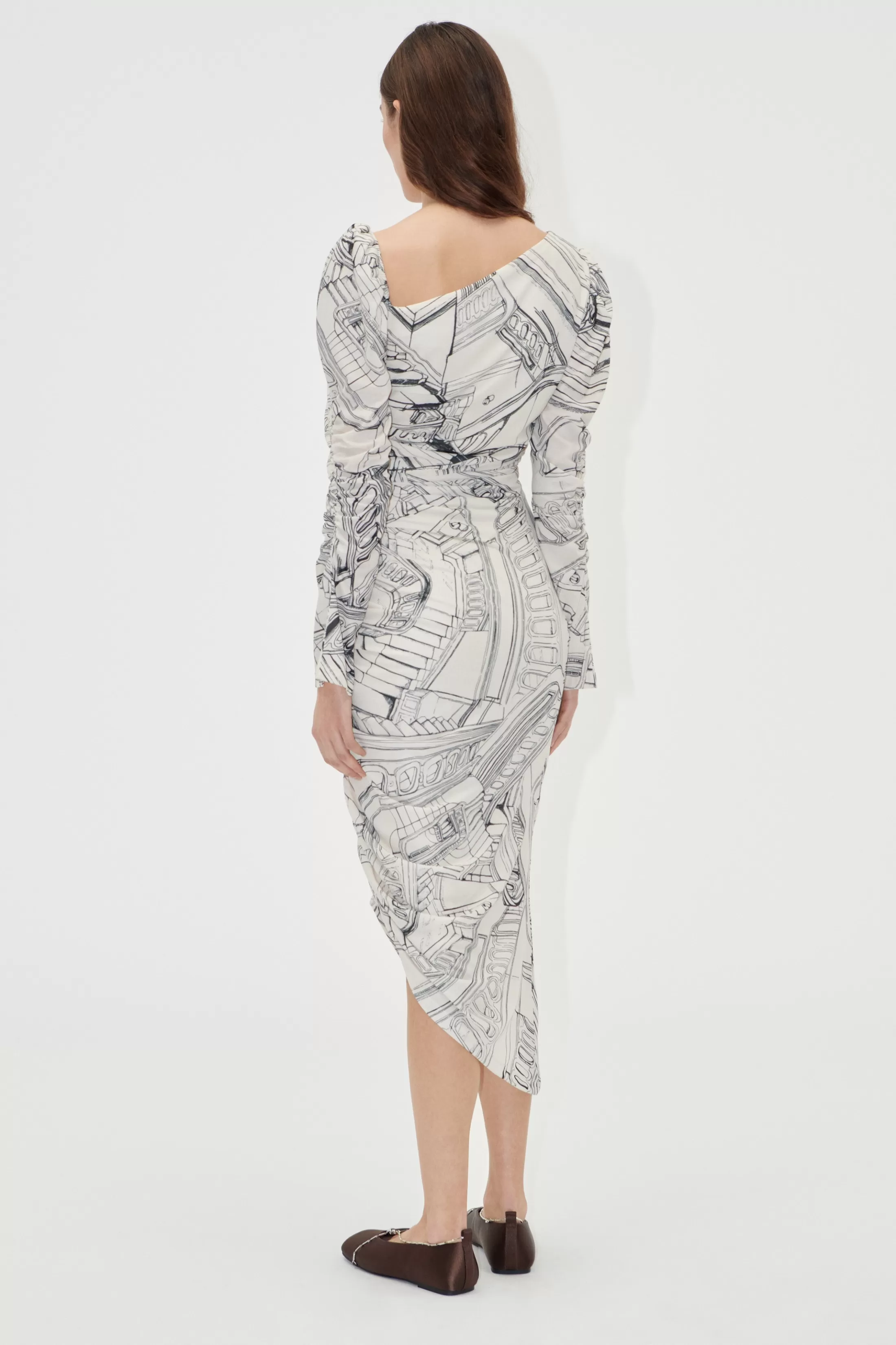 Clearance Rouched Midi Dress - Fineline Staircase Kjoler