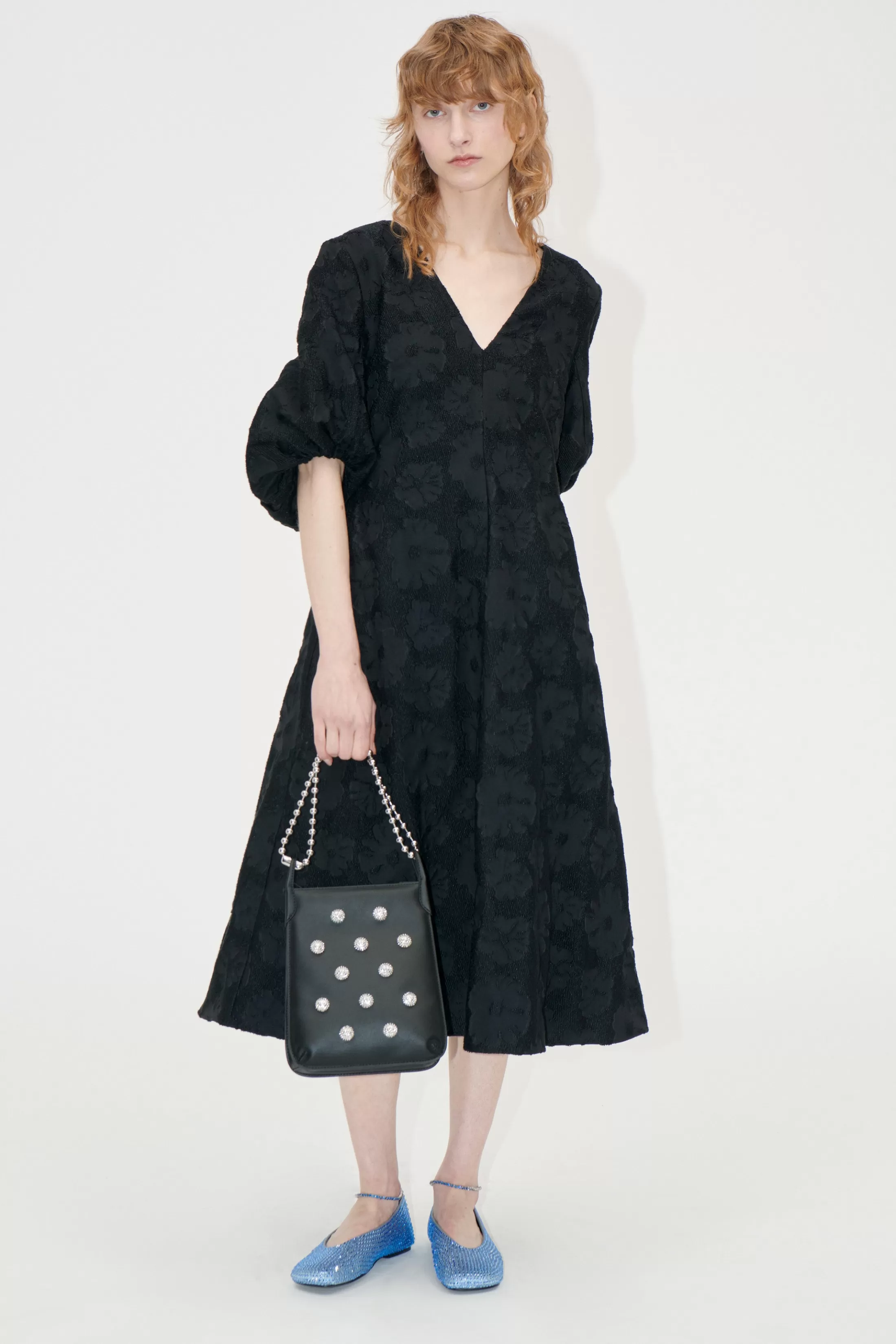 New 3/4 Volume Sleeves Midi Dress - Anemone Jacquard Kjoler