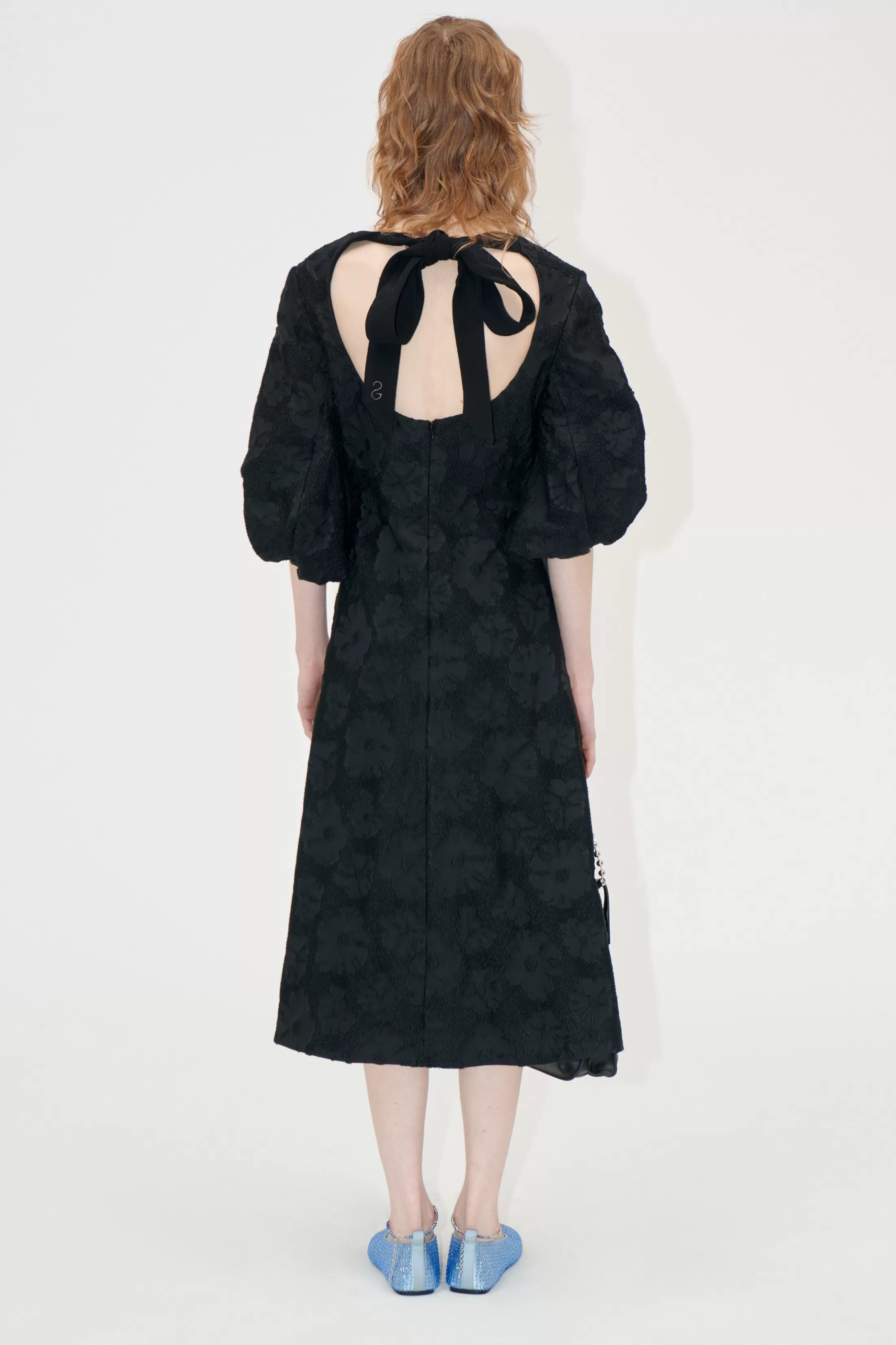 New 3/4 Volume Sleeves Midi Dress - Anemone Jacquard Kjoler