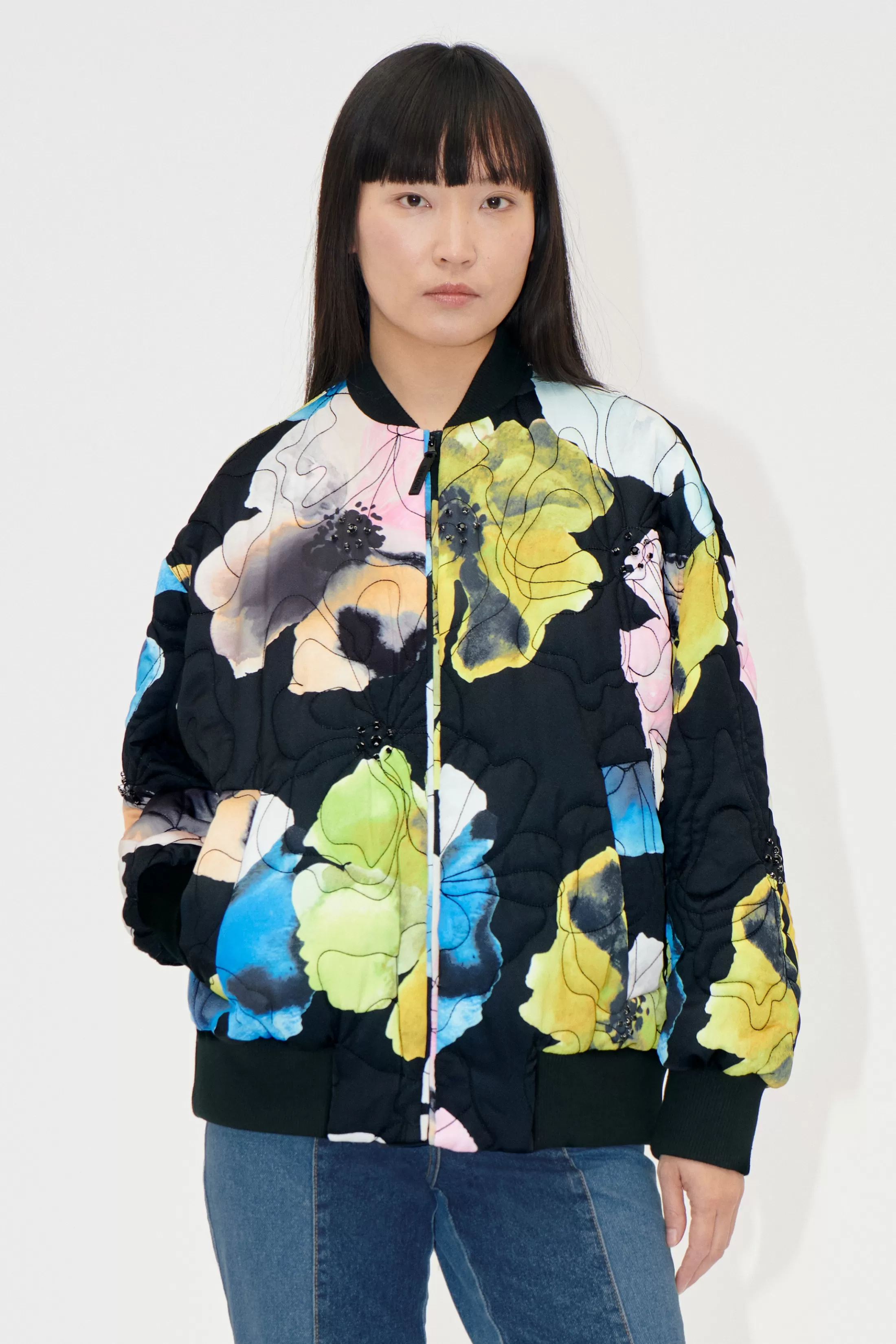 Clearance Voluminous Bomber Jacket - Watercolor Bloom Frakker & Jakker