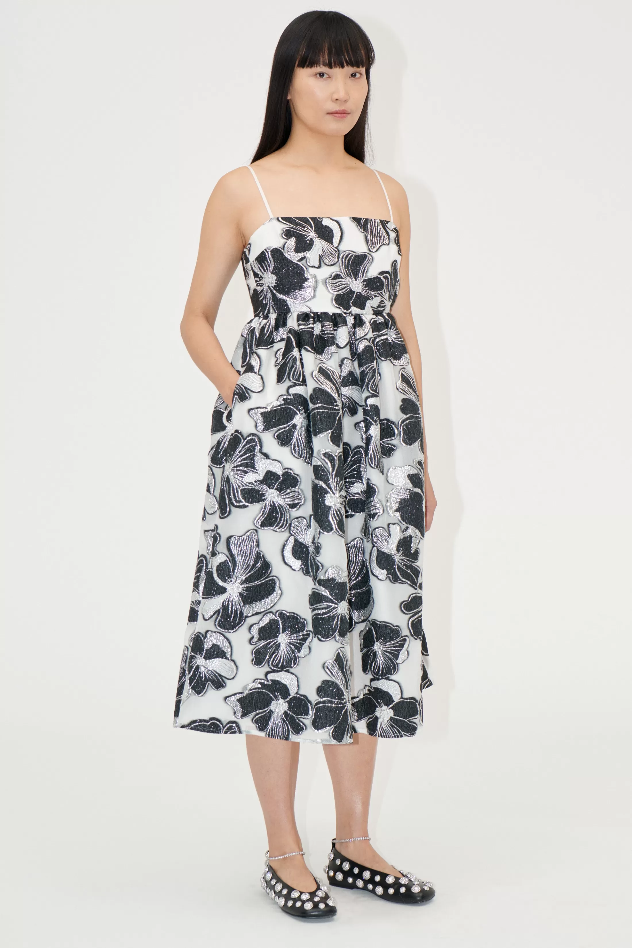 Outlet Voluminous Gathered Midi Dress - Anemone Jacquard Kjoler