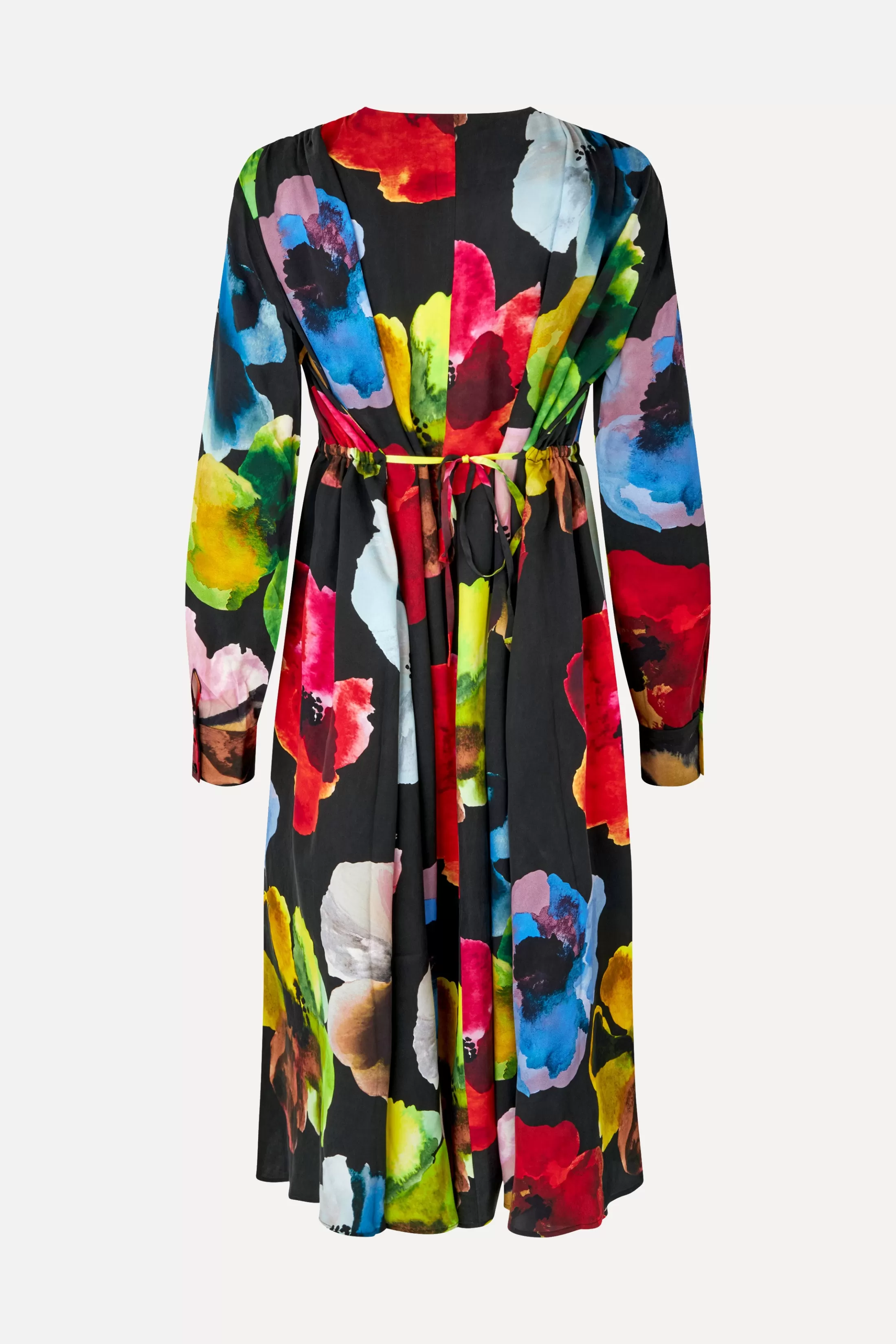 Flash Sale Voluminous V Neck Midi Dress - Watercolor Bloom Kjoler